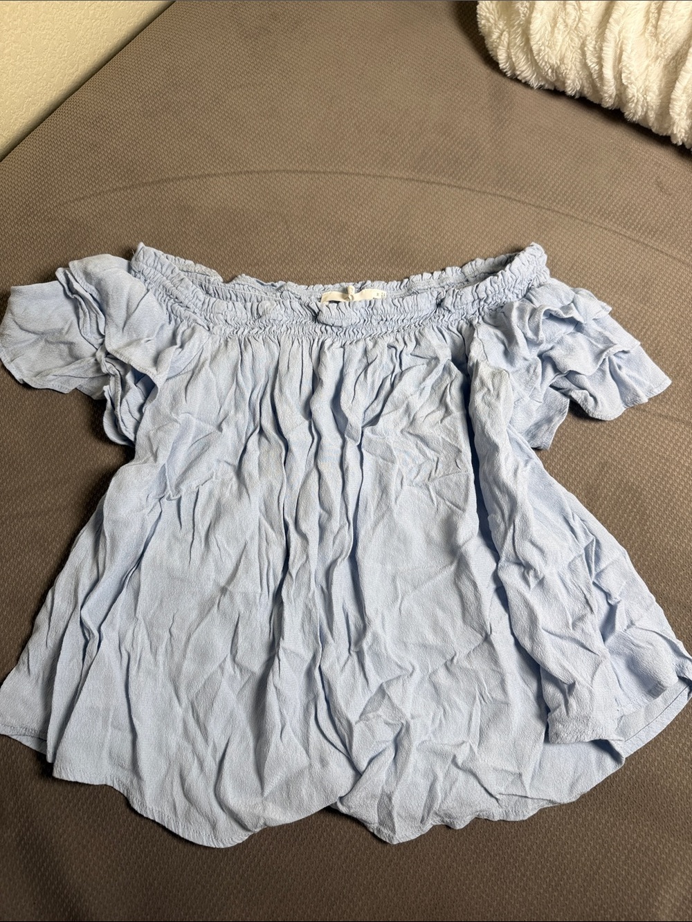 ASTR Light Blue Off-Shoulder Ruffle Blouse